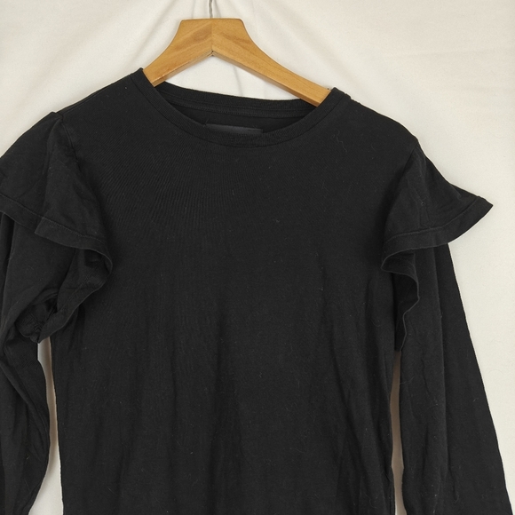 Citizens Of Humanity Long Sleeve Black Ruffle Tee Basic Cotton Size Small - Picture 3 of 8